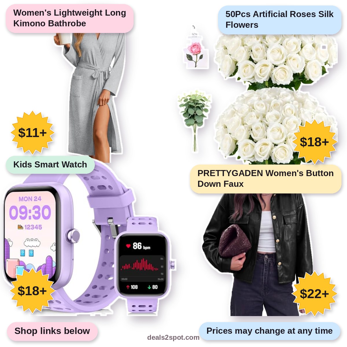 Women's Lightweight Long Kimono Bathrobe, $11+ | 50Pcs Artificial Roses Silk Flowers, $18+ | Kids Smart Watch, $18+ | PRETTYGADEN Women's Button Down Faux, $22+