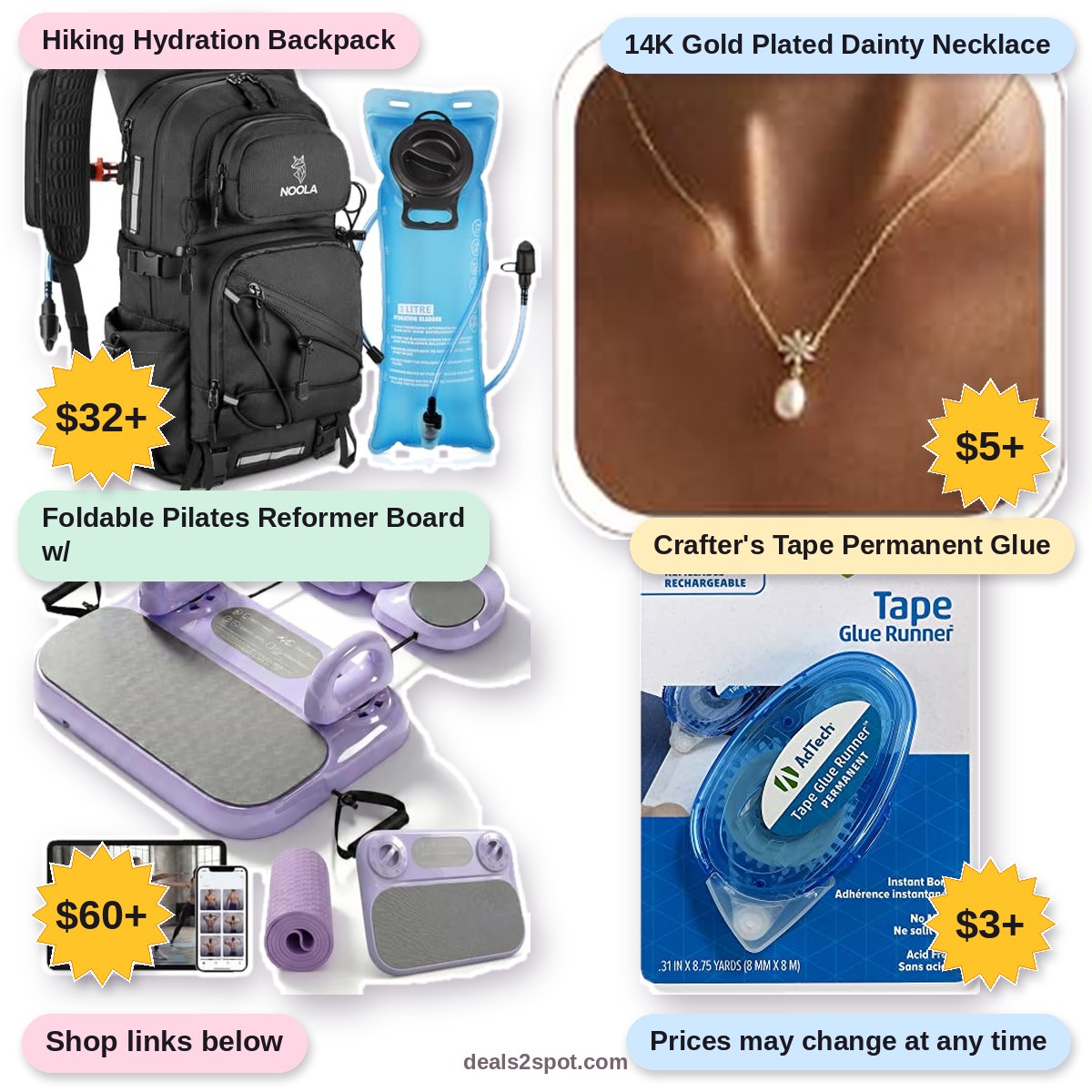 Hiking Hydration Backpack, $32+ | 14K Gold Plated Dainty Necklace, $5+ | Foldable Pilates Reformer Board w/, $60+ | Crafter's Tape Permanent Glue, $3+