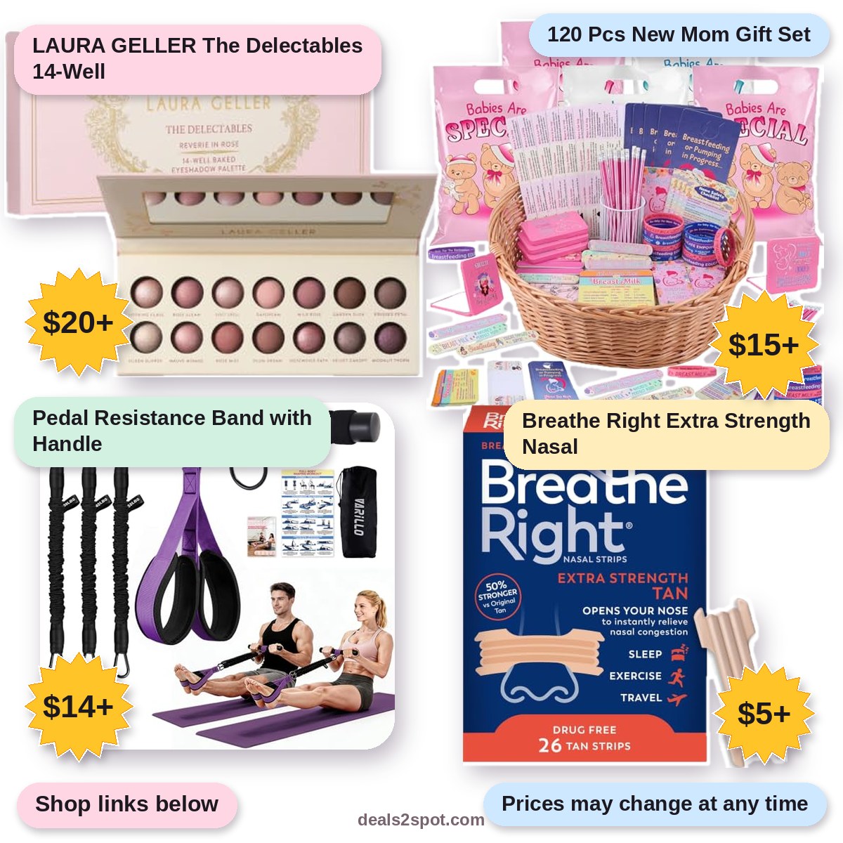 LAURA GELLER The Delectables 14-Well, $20+ | 120 Pcs New Mom Gift Set, $15+ | Pedal Resistance Band with Handle, $14+ | Breathe Right Extra Strength Nasal, $5+