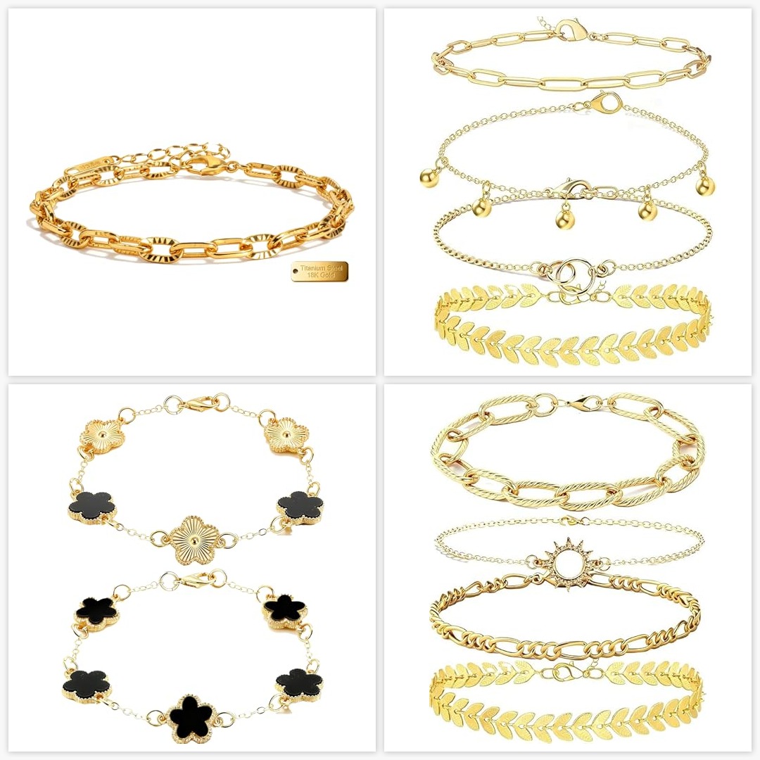 14K Gold Plated Five-Leaf Bracelet