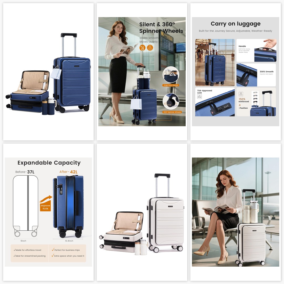 LOVEVOOK Carry On Luggage 22x14x9 Airline Approved,20 Inch Expandable Hard Shell Suitcase with Spinner Wheels,Small Rolling Carry-on Suitcases with TSA Lock,Cup Holder