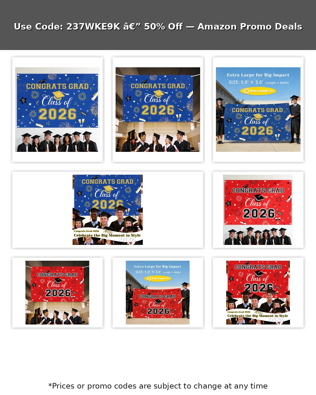 Oeyliz Graduation Decorations 2026 Congrats Grad Banner Class of 2026 Graduation Banner 2026 Graduation Decor Class of 2026 Banner High School College Celebration Party Supplies Yard Sign (Blue)