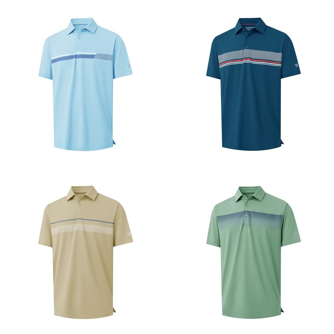 Polo Shirts Short Sleeve Casual Performance Lightweight Striped Print Business Collared Golf Shirts