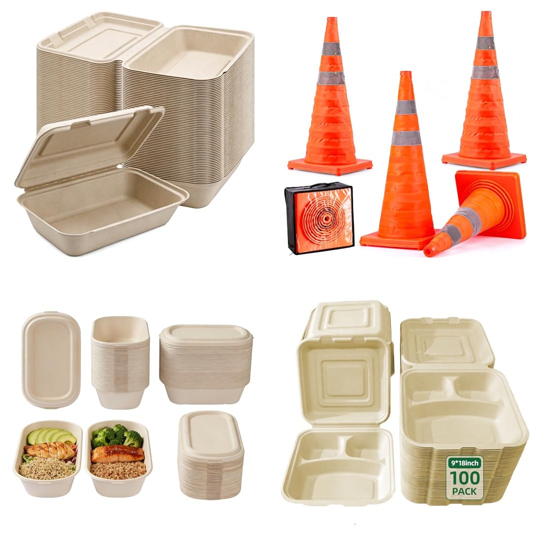 100-pack To go containers - Biodegradable To Go Food Containers (9.5 x 6.5 in) within 90 days, Disposable Eco-Friendly Biodegradable Bamboo take out food containers