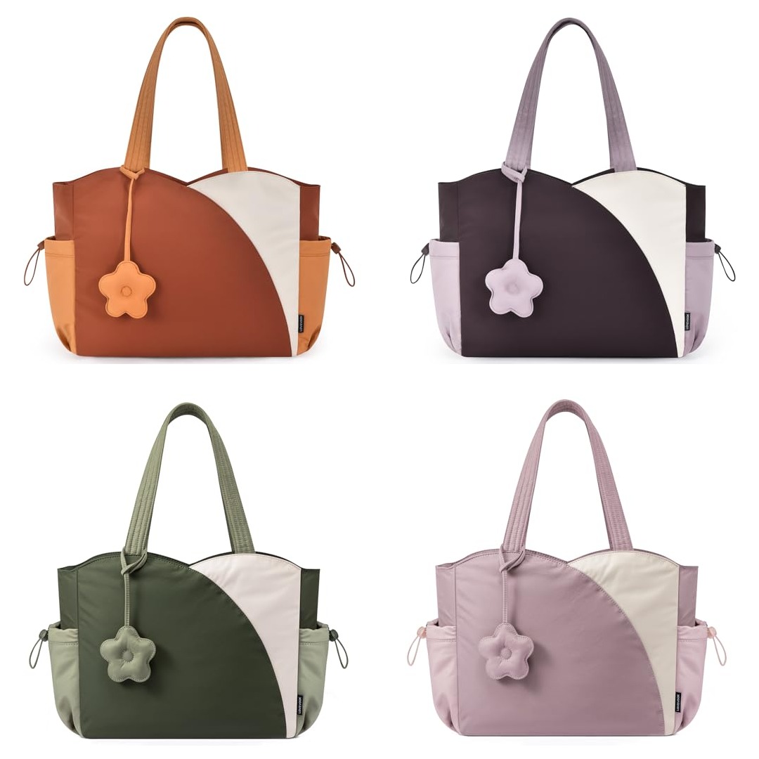 LOVEVOOK Tote Bag for Women, Bags for Women Tote, Work Bags with Zipper, Dark purple-beige