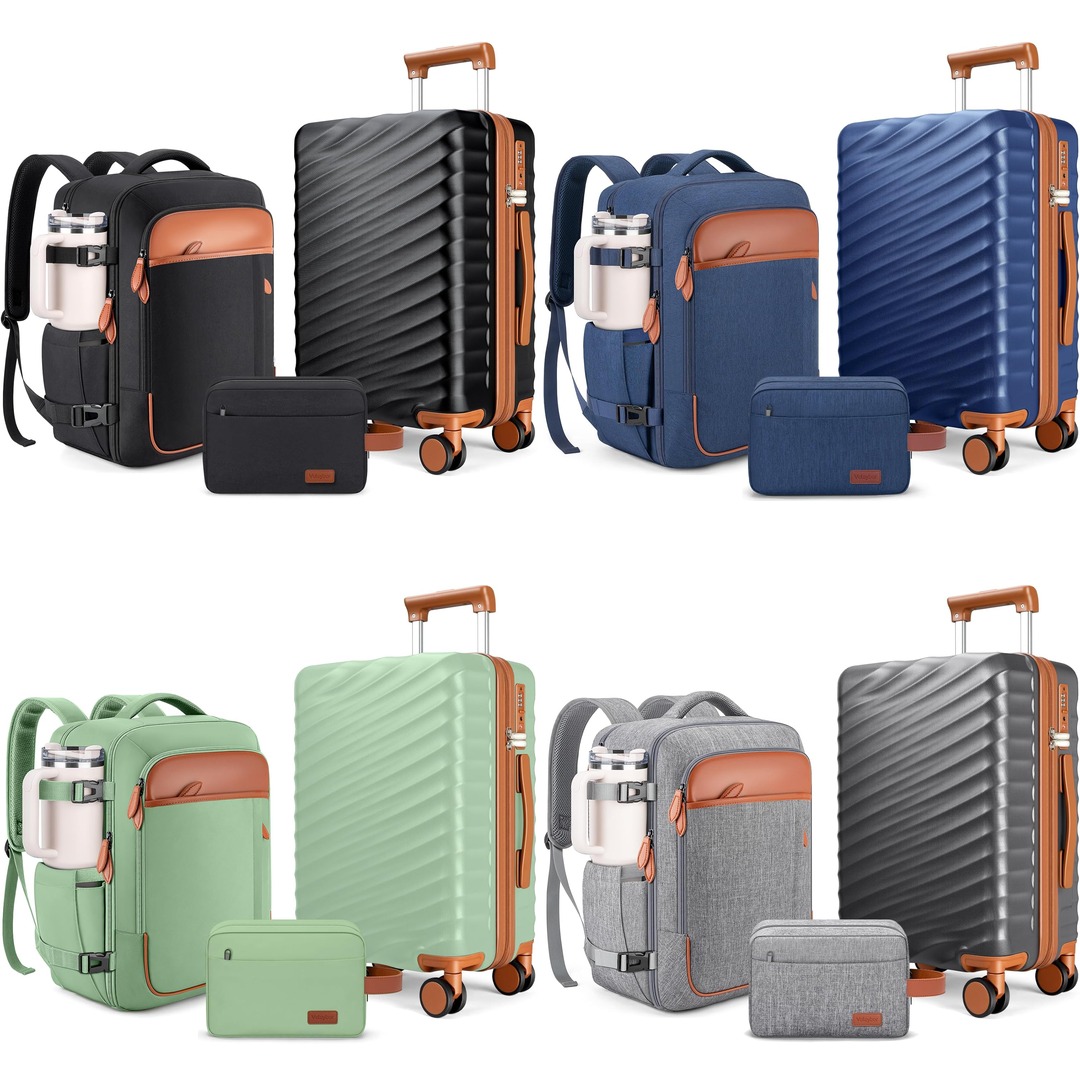 3 Piece Luggage Set with Travel Backpack