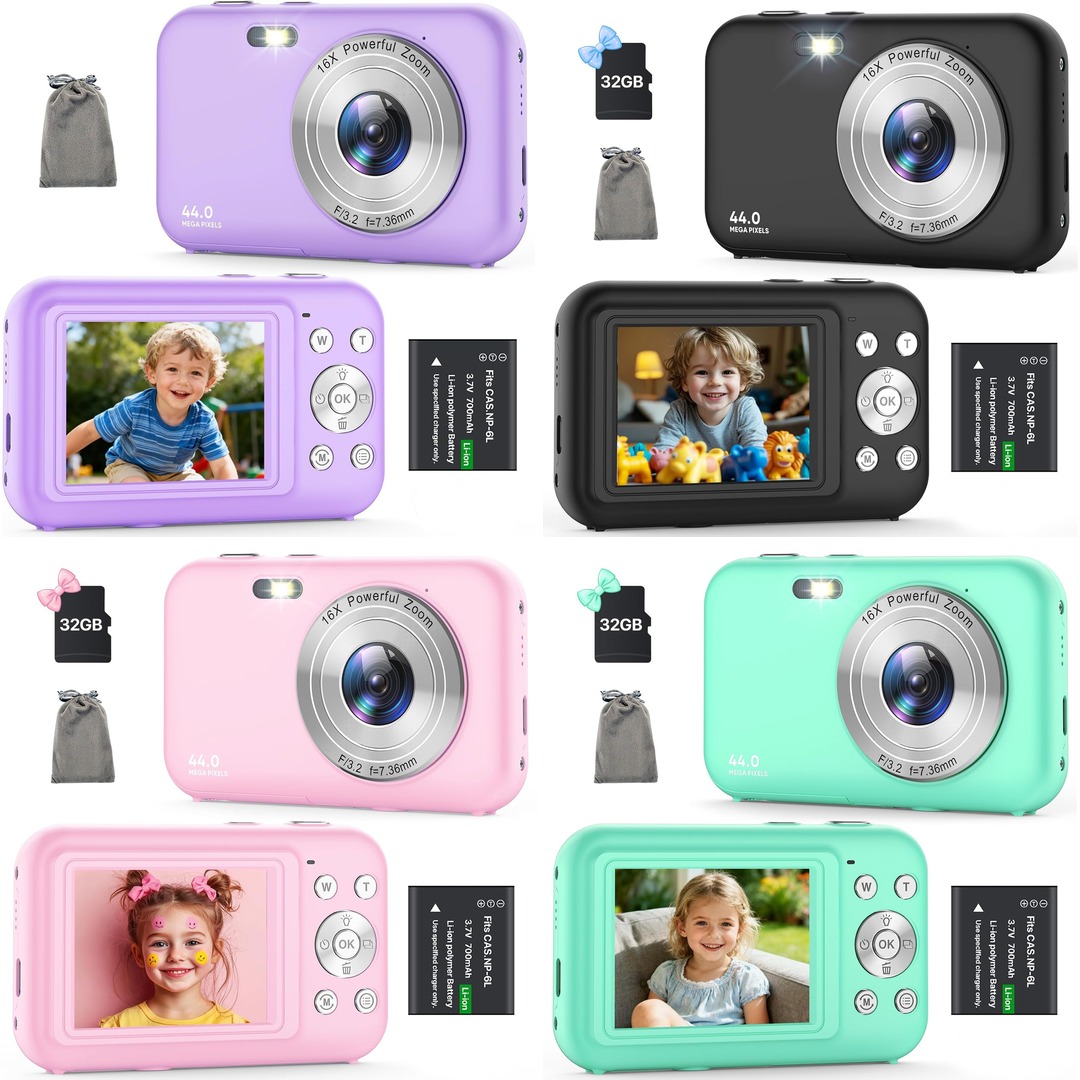 Digital Camera for Kids, FHD 1080P 44MP Vlogging Camera (Purple Color Cameras Without Card