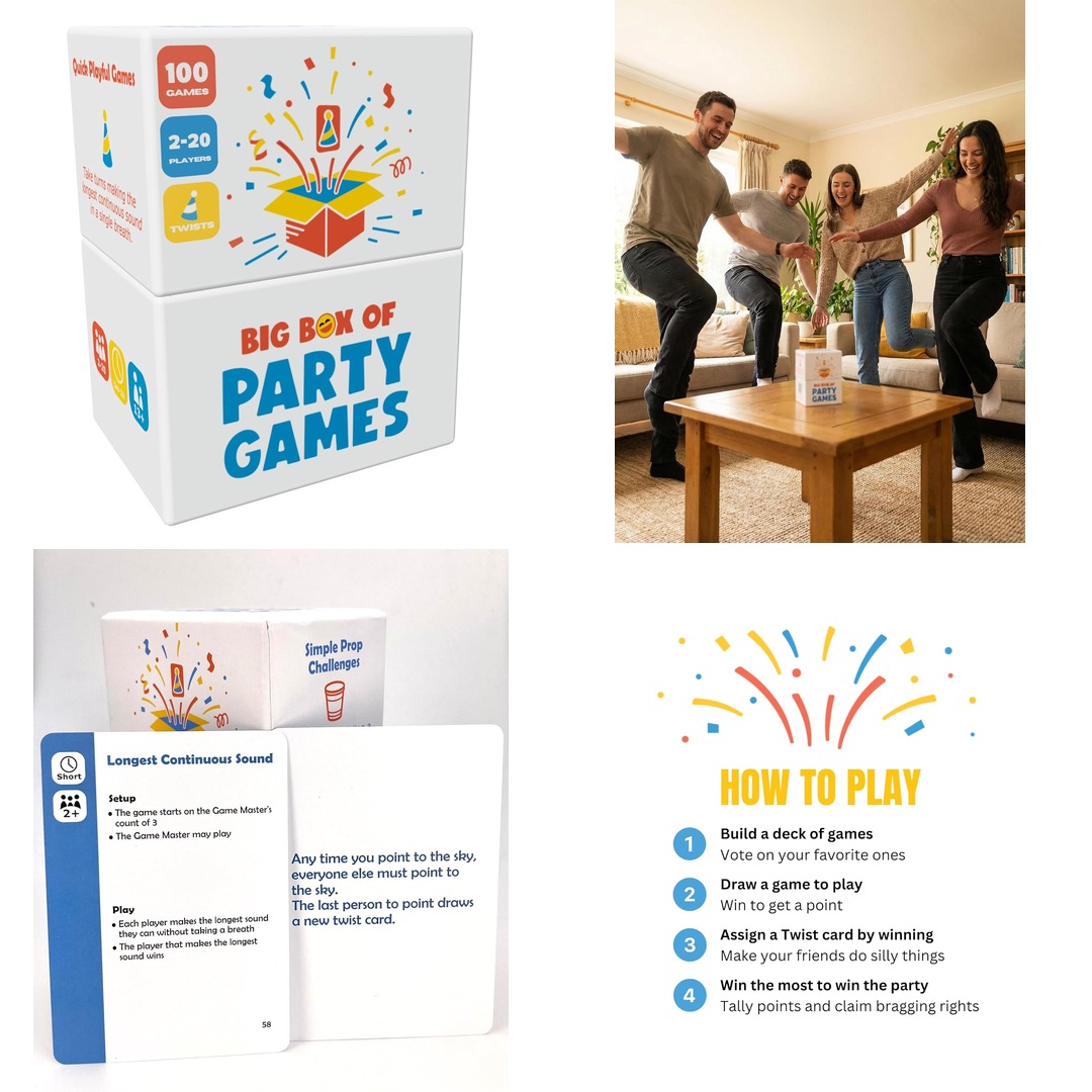 Big Box of Party Games - 100 Game Night Card Games for Large Groups | Icebreakers, Team Building & Family Games | 2-20 Players | Party Games for Adults and Teens