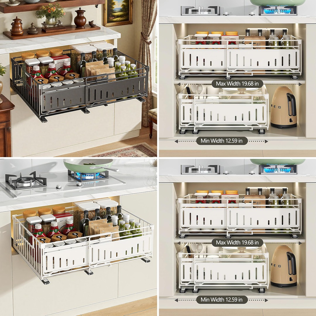 Under Cabinet Pull-Out Organizer for Kitchen and Bathroom Cabinet Storage