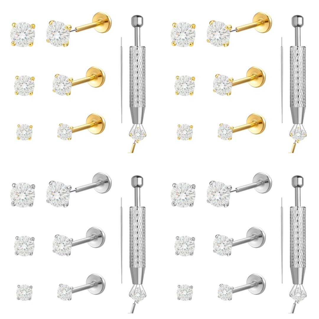 6Pcs Threadless Titanium Nose & Lip Studs